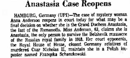Anastasia Case Reopens - 