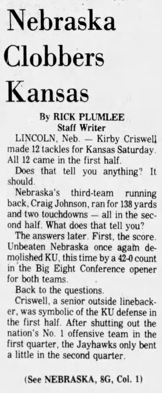 1979 Nebraska-Kansas Wichita 1 - 