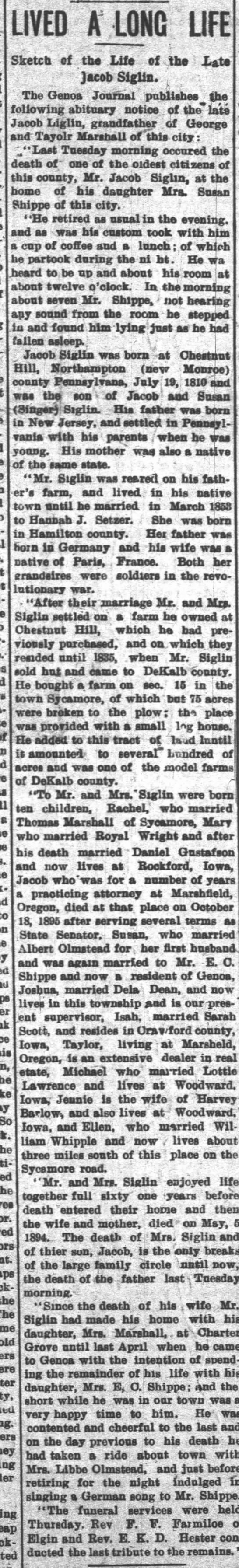 Death of Jacob Siglin - 