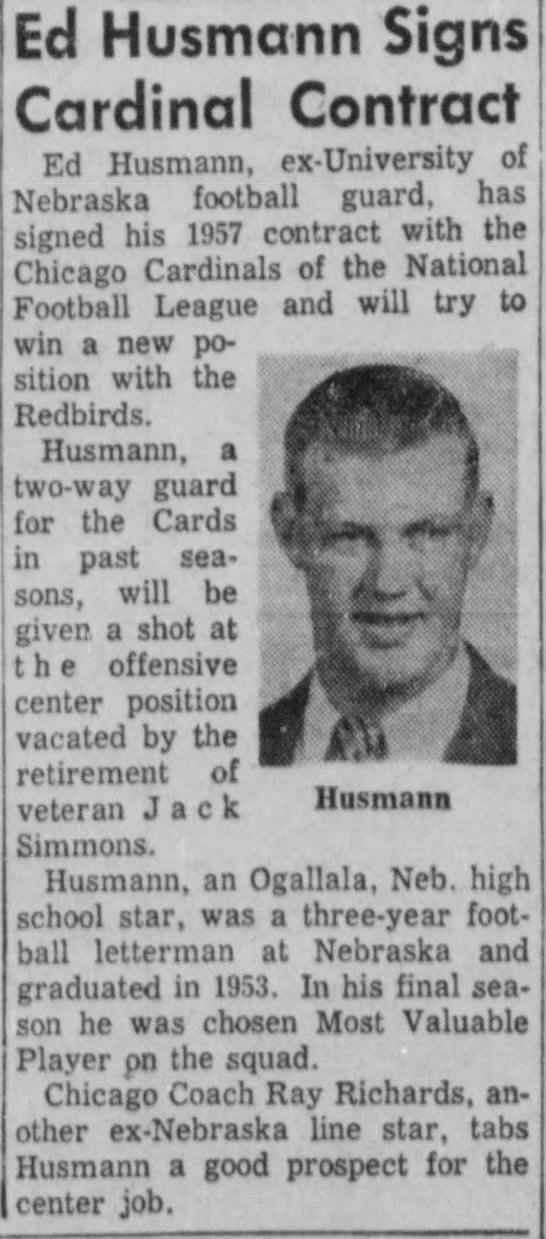 1957 Ed Husmann signs contract with Chicago Cardinals - 