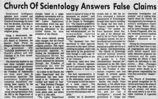 Church Of Scientology Answers False Claims (FOIA) - 