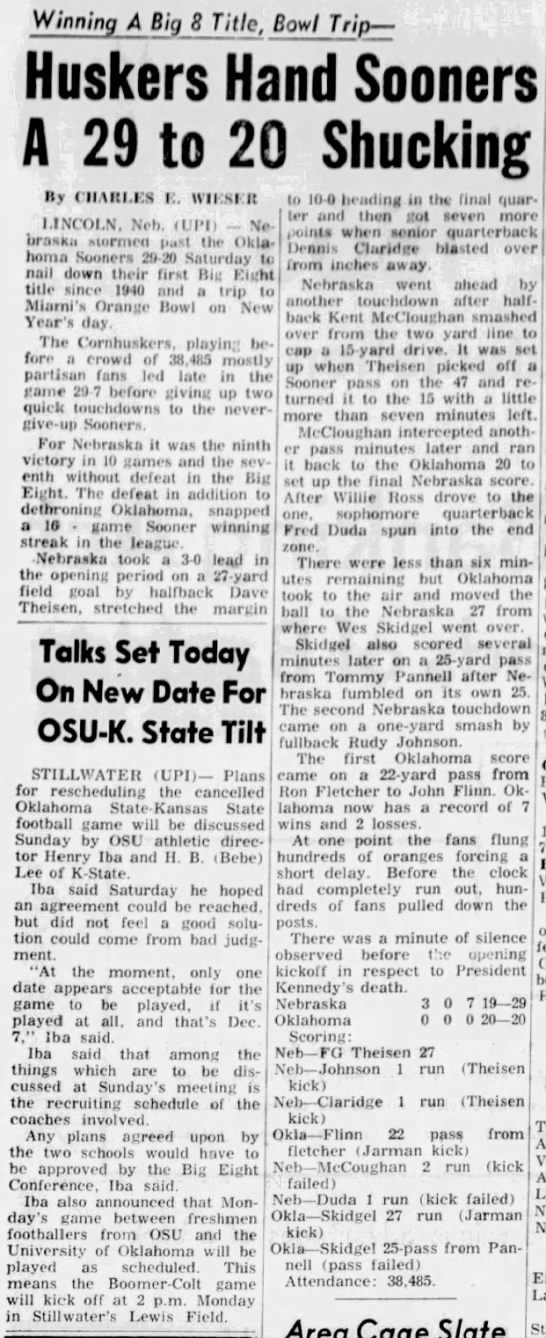 1963 Nebraska-Oklahoma football UPI - 