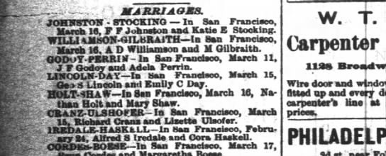 Jose Francisco Godoy Marries Adela Perrin March 11, 1882 - 