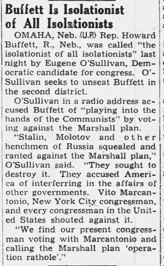 Campaign attack on Buffett, 1948 - 