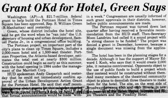 Grant OKd for Hotel, Green Says - 