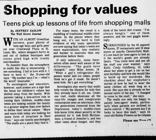 Generation X - Shopping Mall - Commentary on teens - 