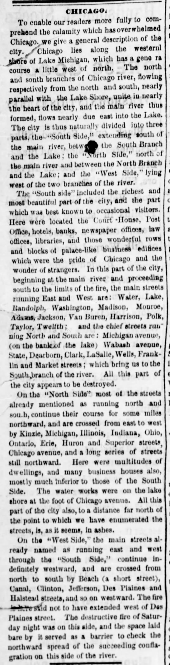 Newspaper description of the city of Chicago as it stood before the Great Fire of 1871 - 