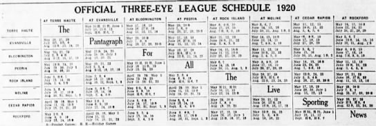 1920 Three I League schedule - 