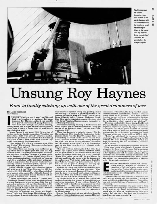 Unsung Roy Haynes - Jazz drummer - 