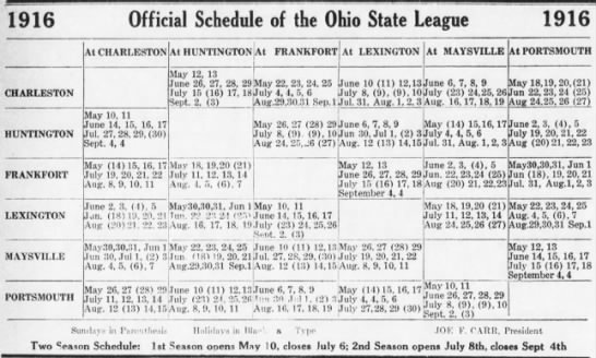 1916 Ohio State League schedule - 
