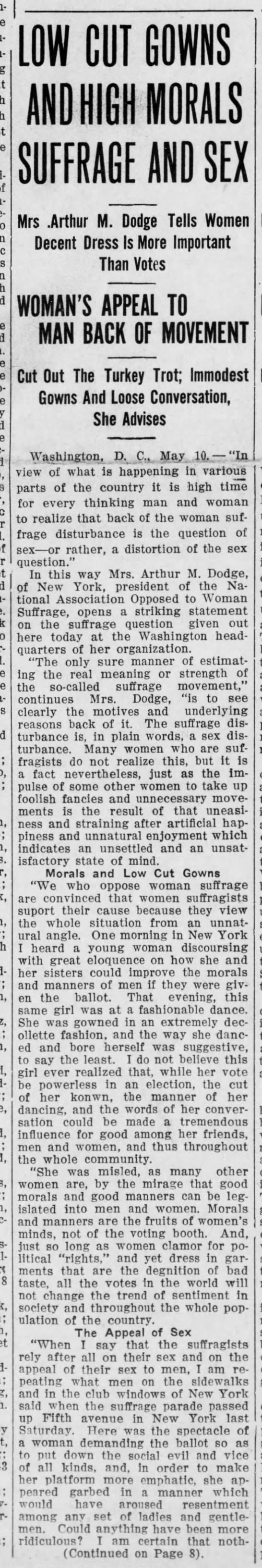 Josephine Jewell Dodge on immorality and suffrage (1913). - 