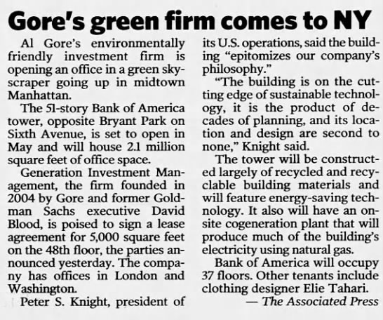 Gore's green firm comes to NY - 