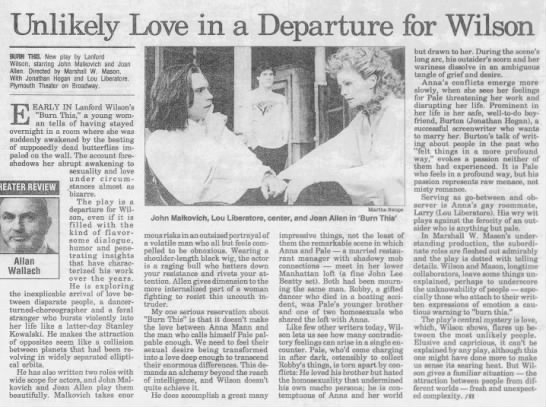 Unlikely Love in a Departure for Wilson/Allan Wallach - 