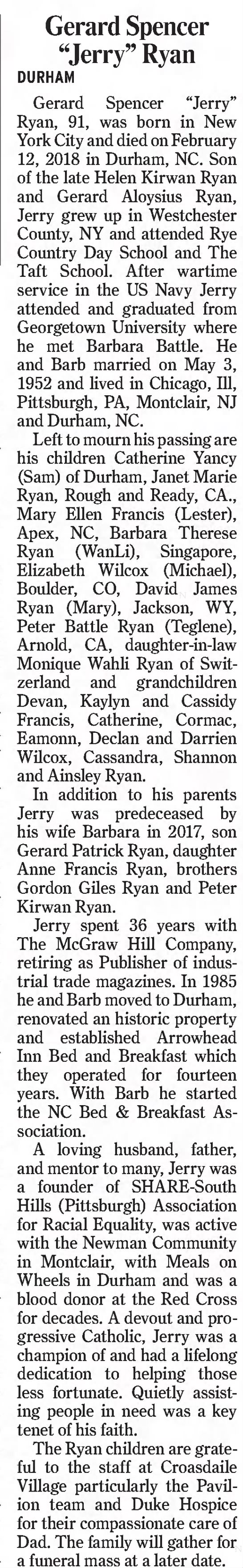 Obituary for Gerard Spencer Ryan - 