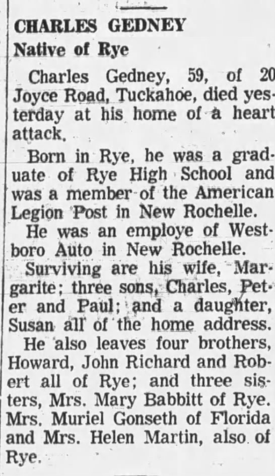 Obituary for Rye Charles GEDNEY (Aged 59) - 