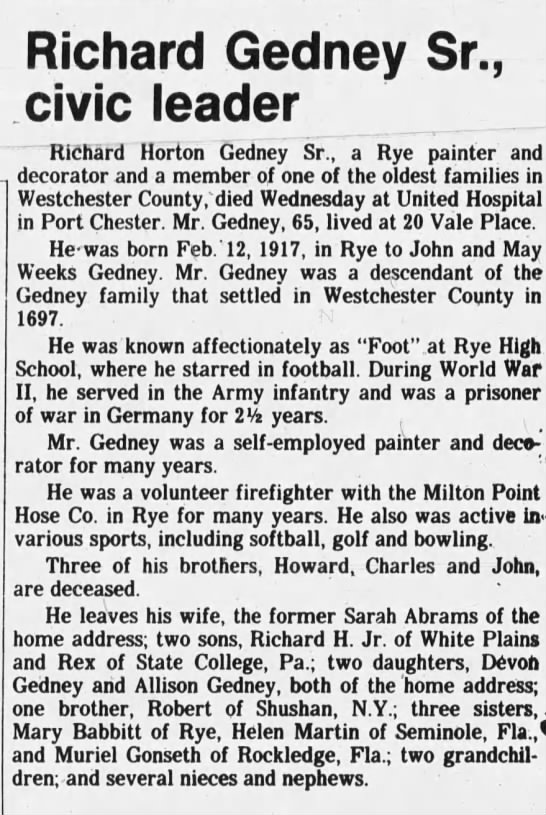 Obituary for Richard Gedney (Aged 65) - 
