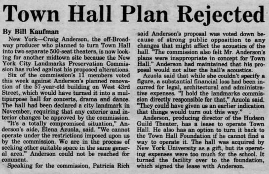 Town Hall Plan Rejected/Bill Kaufman - 