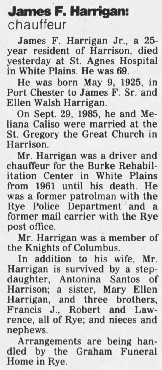 Obituary for James F Harrigan (Aged 69) - 