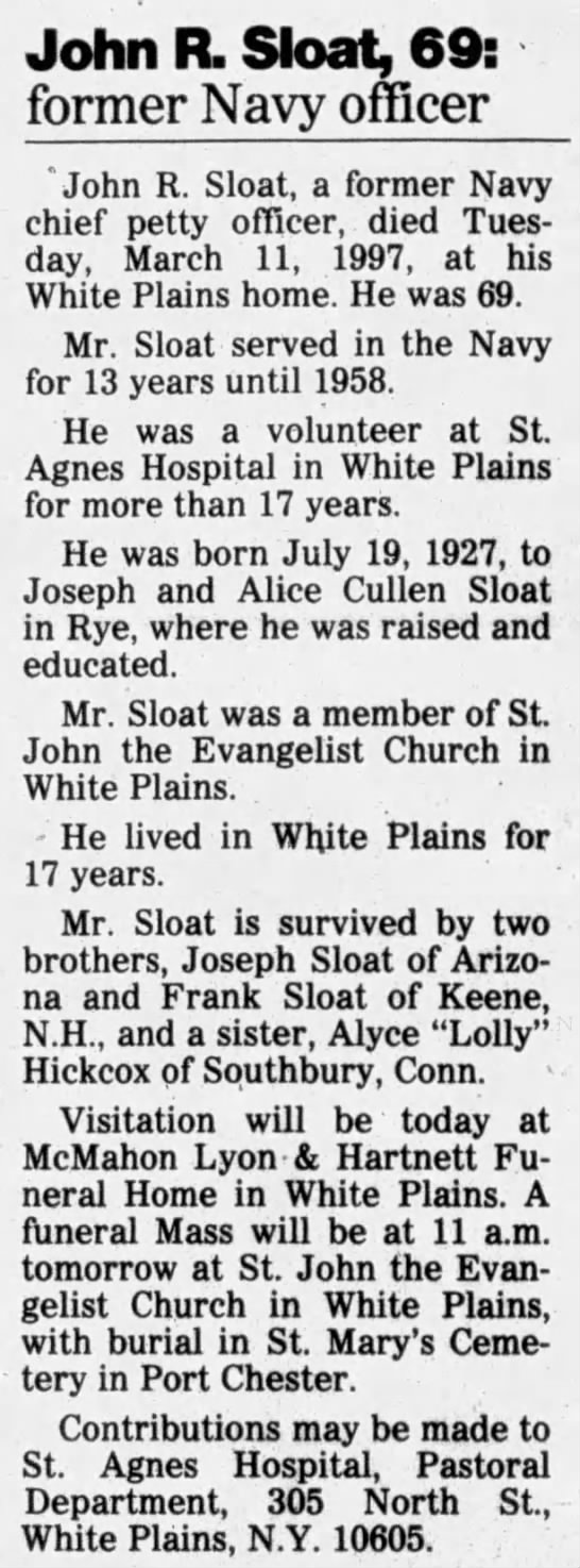 Obituary for John R Sloat (Aged 69) - 