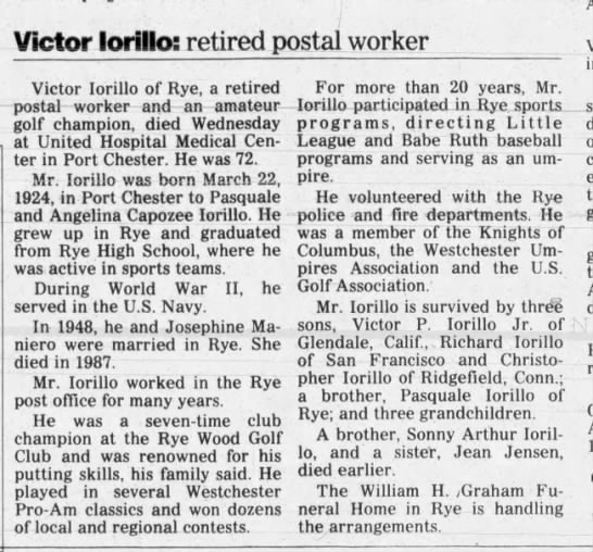 Obituary for Victor Iorillo (Aged 72) - 