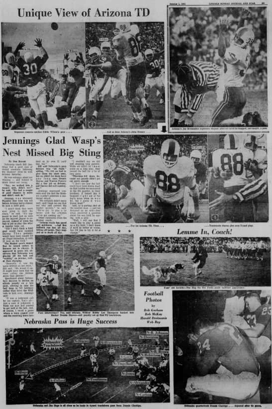 1961 Nebraska-Arizona football photo page - 