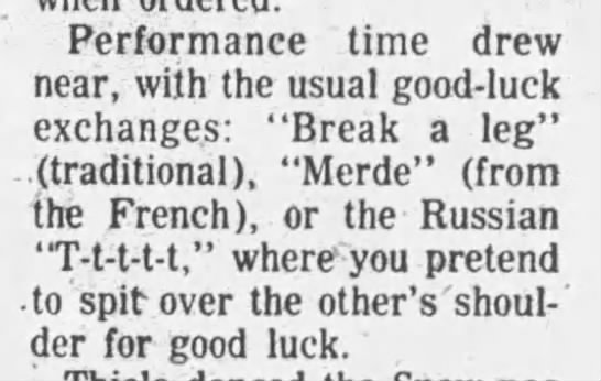 "Merde"=good luck (1974). - 