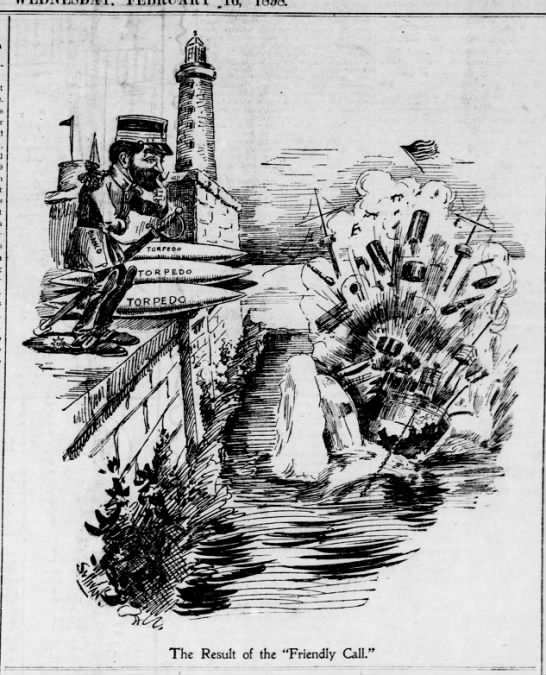 Political cartoon about the sinking of the USS Maine published the day after the explosion - 