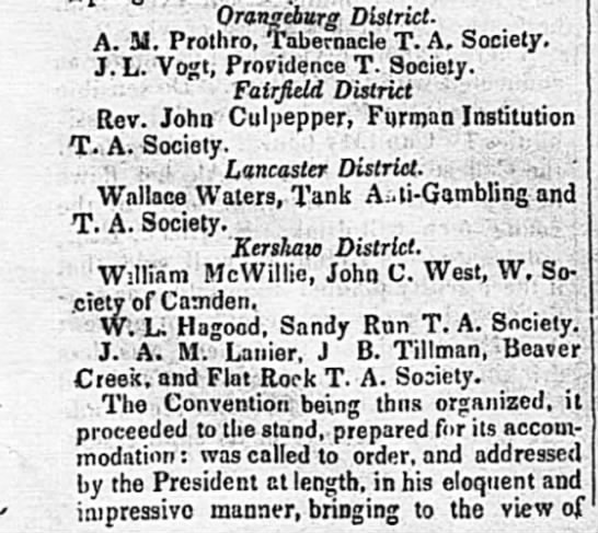 Wallace Waters Lancaster District SC. Tank Anti-Gambling and T. A. Society - 
