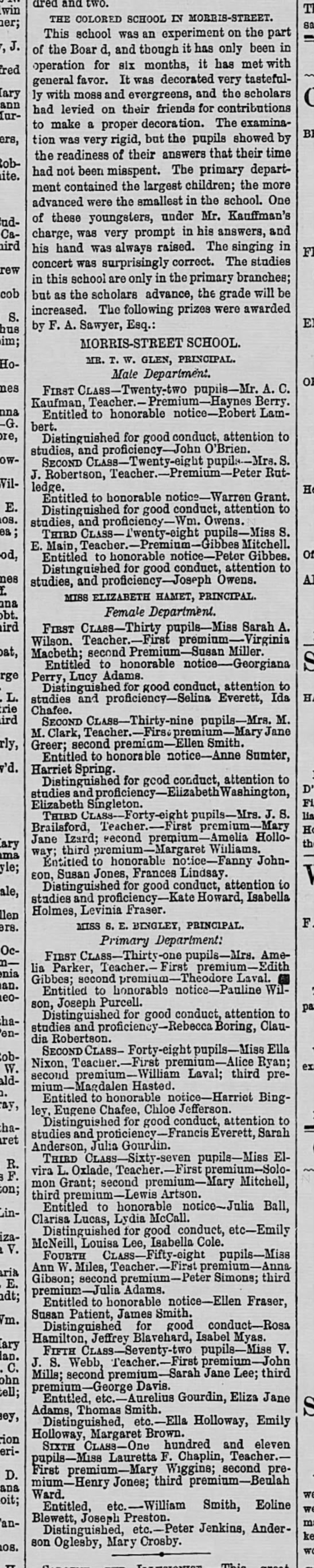 The Colored School at Morris Street, Charleston Daily News, 2 April 1868 - 