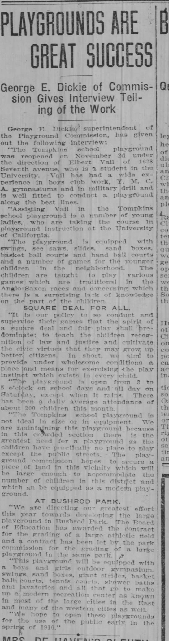 Playgrounds Are Great Success - Nov 24, 1909 - 