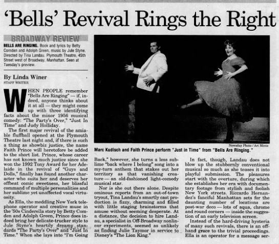 'Bells' Revival Rings the Right/Linda Winer - 