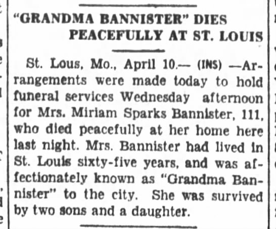 Miriam Bannister died (1928). - 