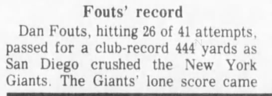 Fouts 444 yards, 20 Oct 1980 - 
