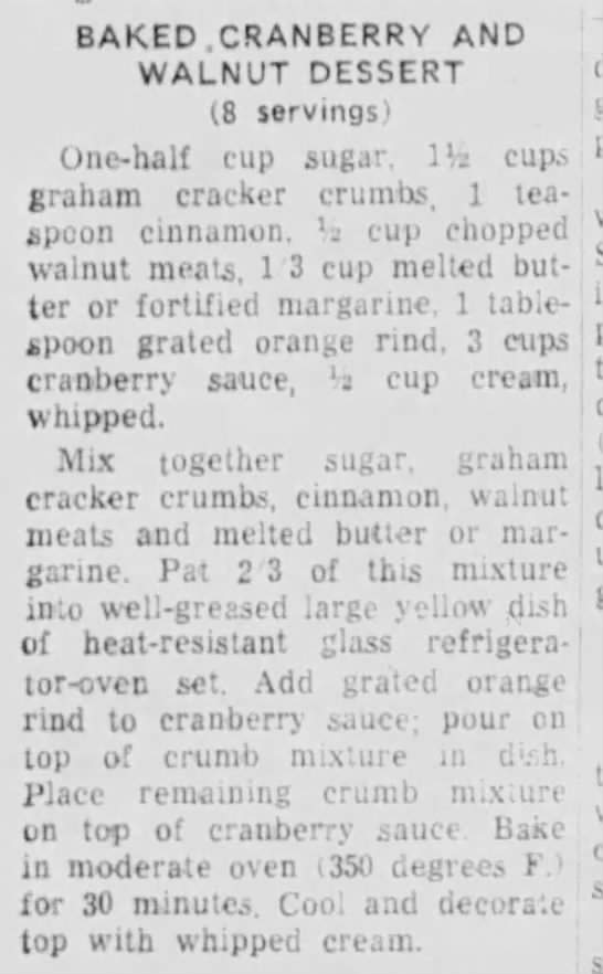Recipe: Baked Cranberry and Walnut Dessert (1949) - 