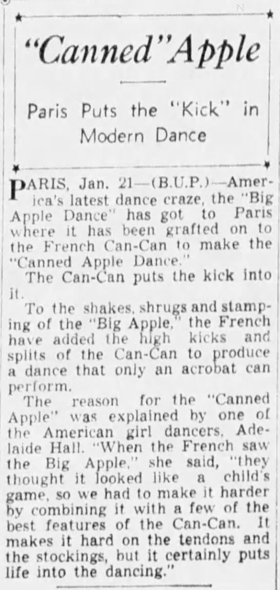Canned Apple dance = Big Apple + Can-Can (1938). - 