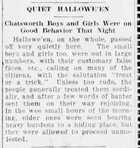 "Treat or a trick" in Owen Sound, Ontario (1921). - 