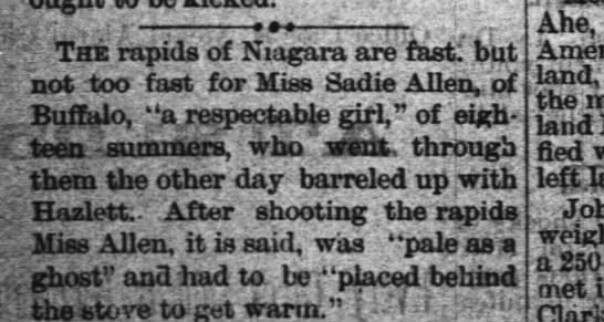 NY - 1886 DEC 2 - Miss Sadie Allen survives Niagara Falls - 