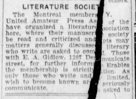 Literature Society - Elsa A. Gidlow - United Amateur Press Association - 