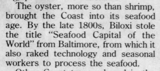 Biloxi became Seafood Capital of the World in late 1800s - 