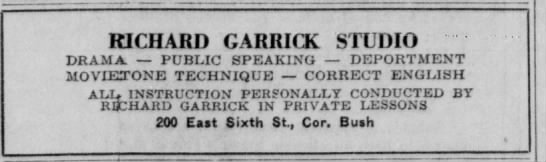 Richard Garrick Studio Ad
Santa Ana Register (CA) 11 Oct 1930 - 