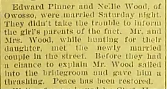 Pinner-Wood Wedding in Pigeon - 1901 - 
