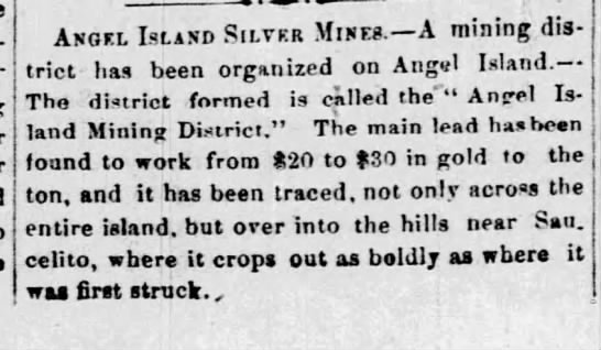 Angel Island Silver Mines - 1864  - 