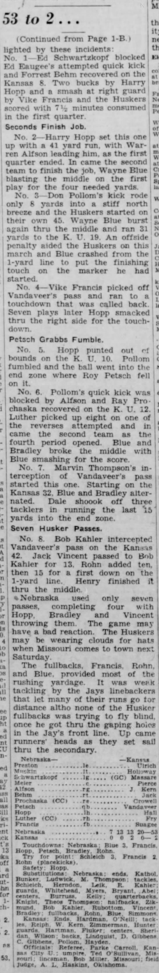 1940 Nebraska-Kansas football, part 2 - 