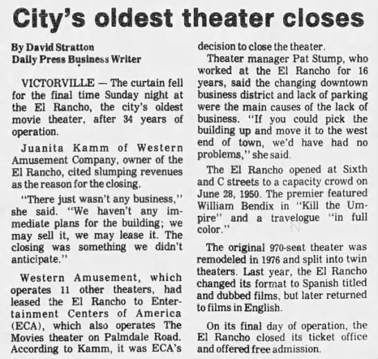 El Rancho Theatre closing - 