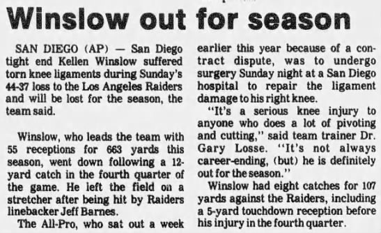 Winslow second injury, 22 Oct 1984 - 