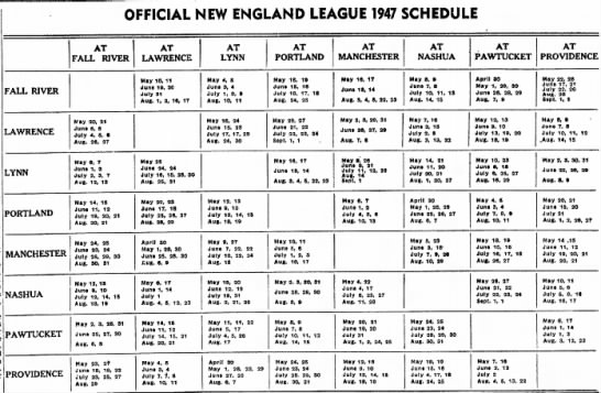 1947 New England League schedule - 