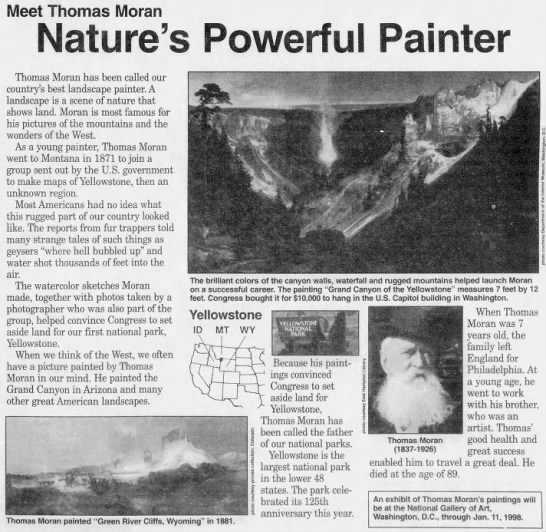 Thomas Moran, whose paintings of Yellowstone during Hayden Expedition helped pass park bill - 