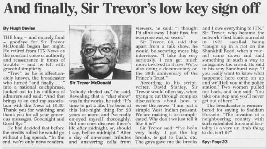 Trevor McDonald 2005 Retirement (The Daily Telegraph; 16 December 2005; Page 5) - 