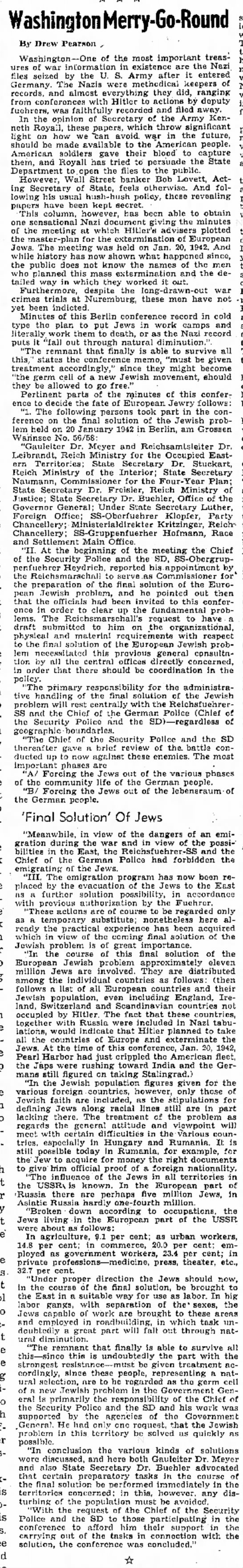 References to a Nazi document giving detail about the Final Solution and extermination of the Jews - 