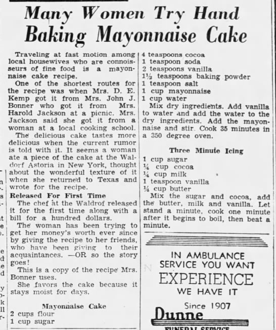 Mayonnaise Cake (1949) - 